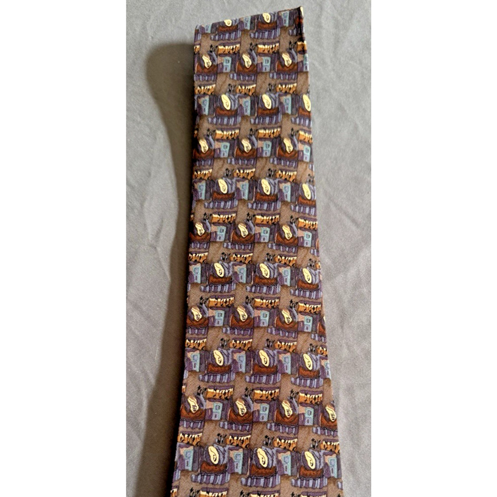 Jerry Garcia Vintage NeckTie Mens Abstract Brown Blue 100% Silk 56"‎ x 3.65"